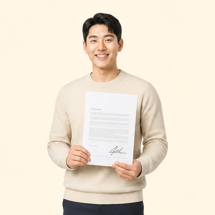 신용불량자 무보증 장기렌트카 서면 견적서를 들고 있는 고객